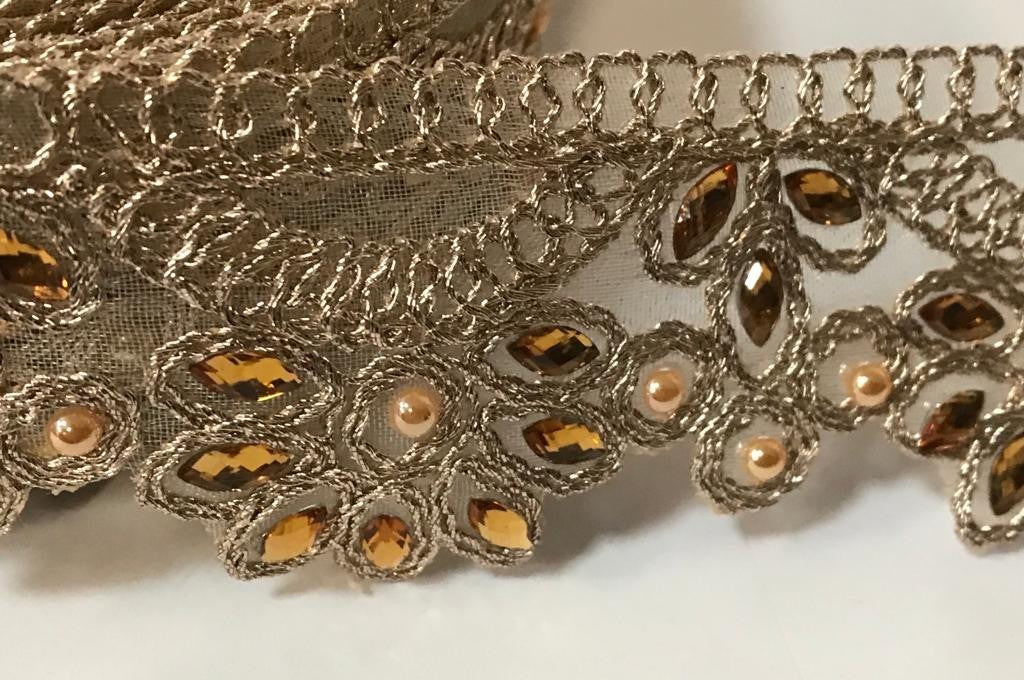 Ruban Brodé Doré OR orné de strass et de Perles Pour Décorations Caftans Ceintures Et Customisations.