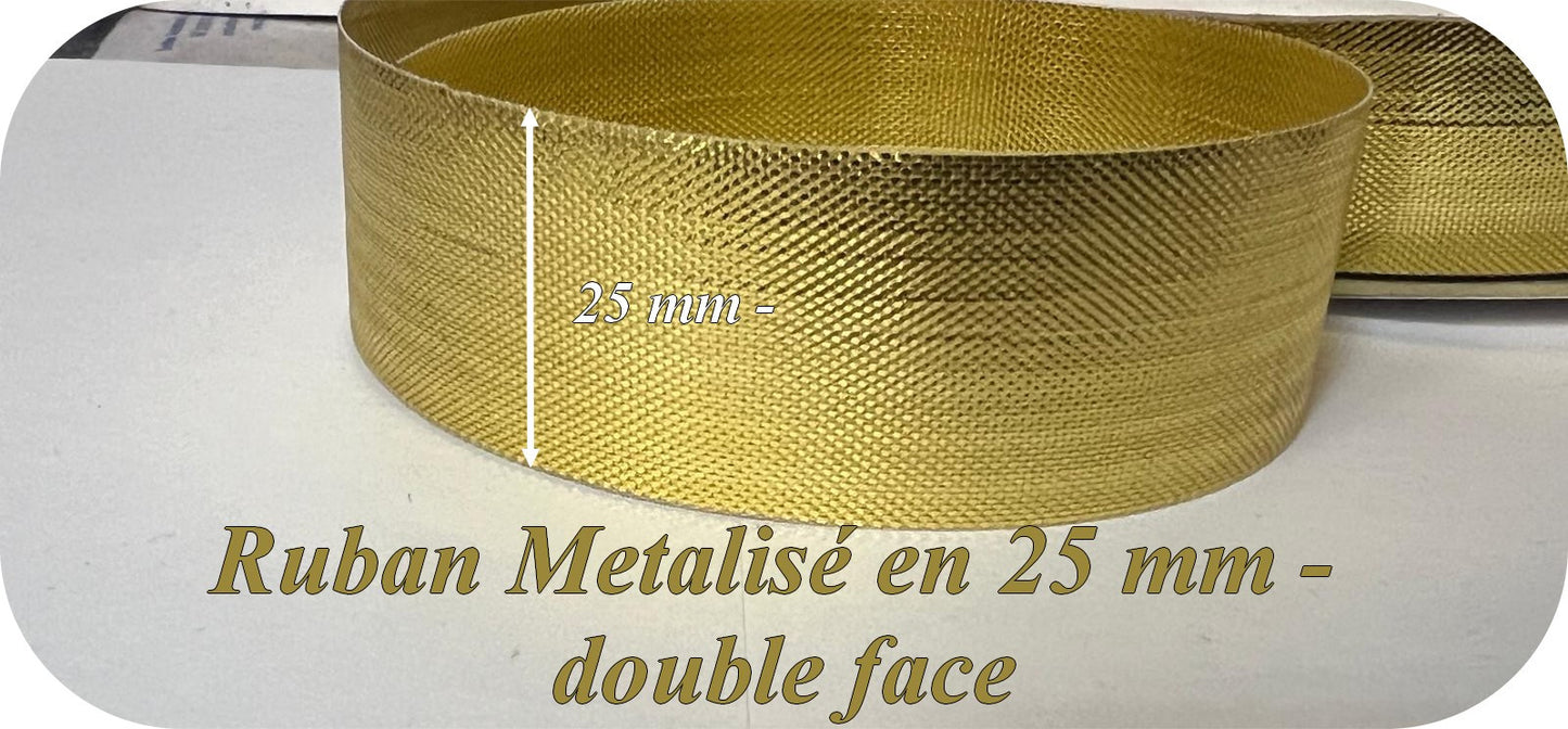 Cinta de Lurex Metalizada Dorada de Doble Cara por Metros de 25 mm de Ancho para Coser.