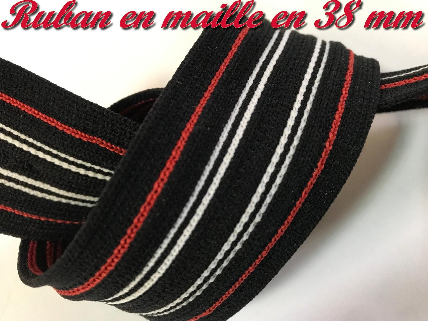 Black Mesh Ribbon Decorated with Red and White Thread in 38 mm Sewing: Add an elegant touch to your clothes