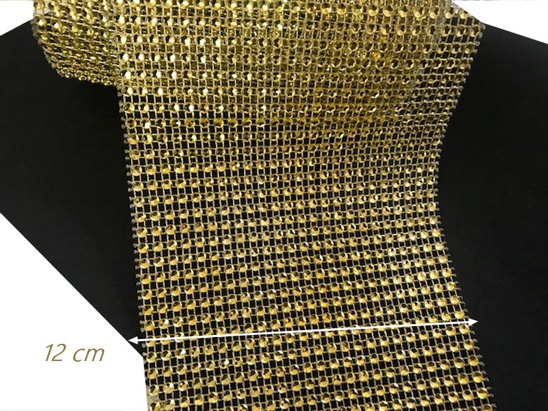Ruban Façon Strass Au Mètre En 12 cm Couleur Doré Clair Pour Customisations Et Décorations