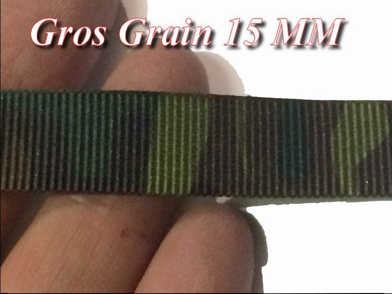 Ruban Gros Grain 15 mm Au mètre kaki Façon Miltitaire A Coudre Pour Loisirs Créatifs Et Décorations.