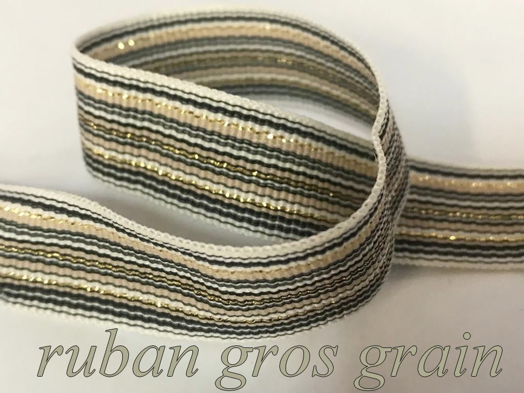 Ecru Grosgrain Ribbon with Black and Gold Stripes: Enhance Your Creations