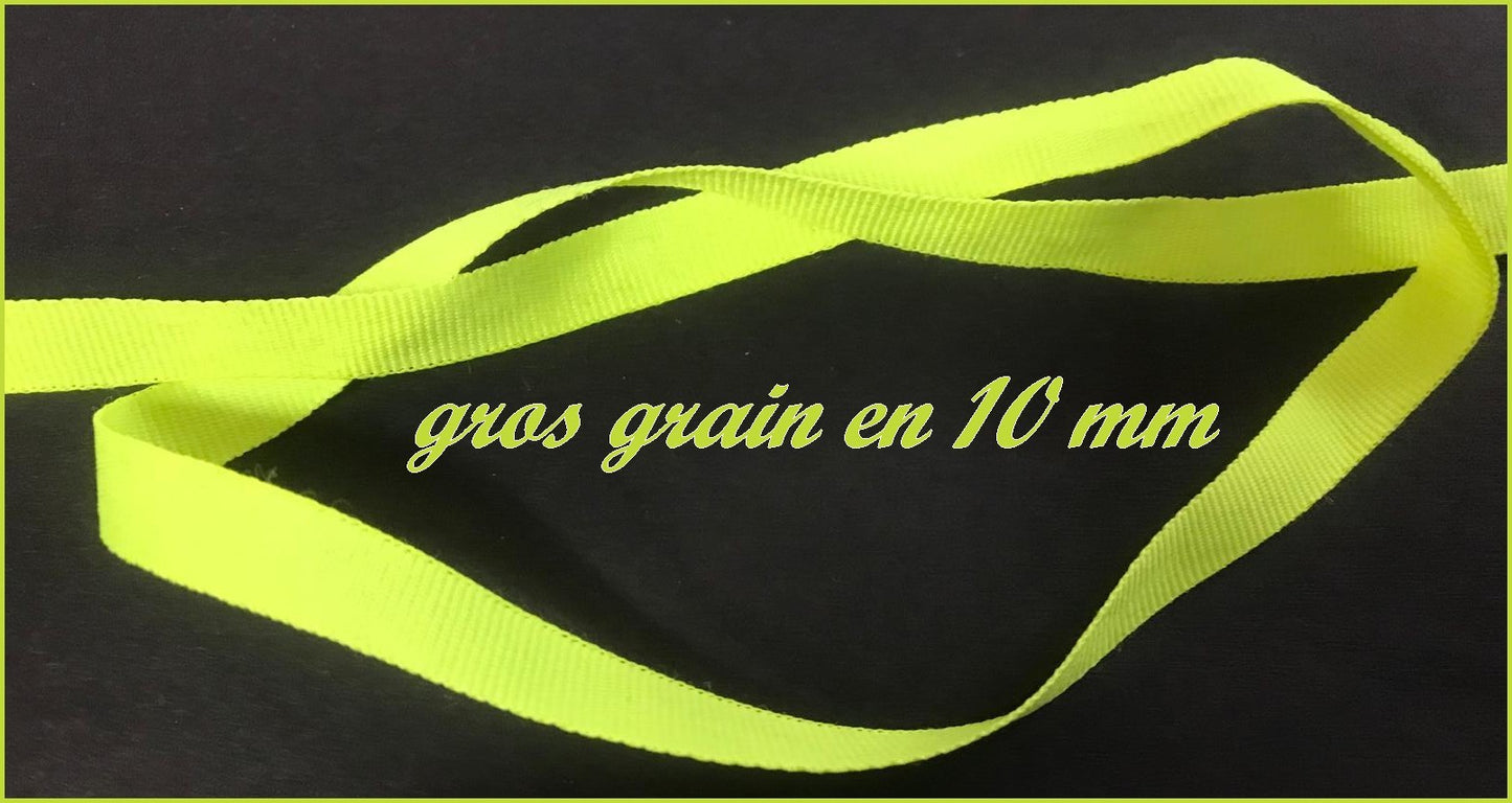 10mm Neon Yellow Grosgrain Ribbon By The Meter For Sewing For Crafts And Decorations.