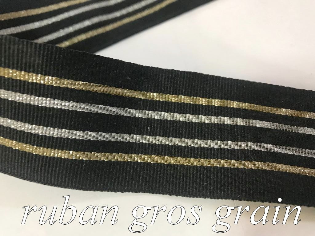 Black Grosgrain Ribbon with Gold and Silver Stripes: Enhance Your Creations