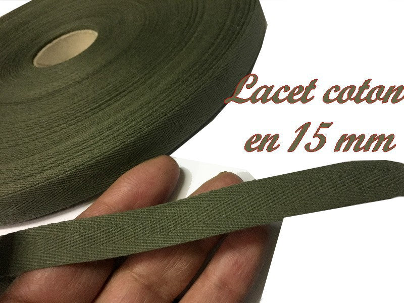 15mm Khaki Cotton Twill Lace Ribbon for Sewing for Crafts and Decorations.