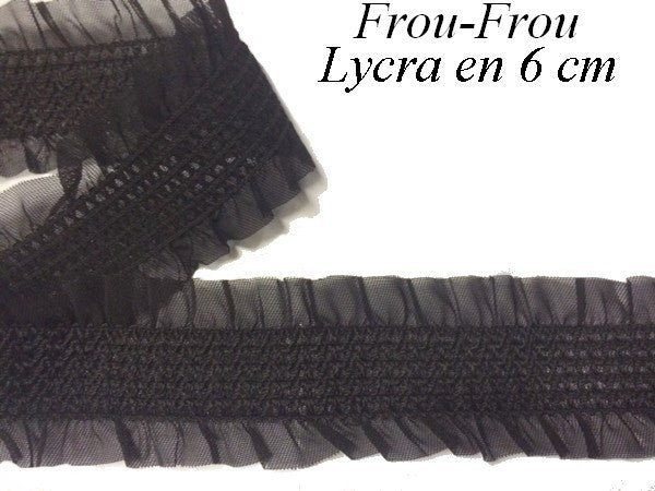 Black Lycra Ribbon in FrouFrou Organza by the Meter in 6 cm for Lingerie and Customization.