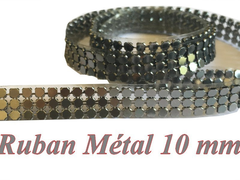 10mm Iron-on Metal Ribbon by the meter in Grey for Decorations and Customizations.