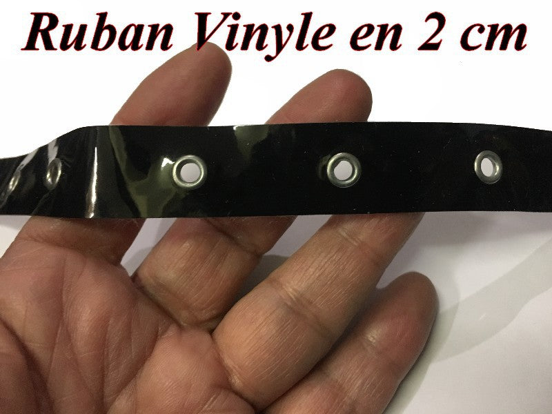 Ruban œillet Cuir Vinyle Brillant Noir A Coudre Pour Agrafage Et Serrage