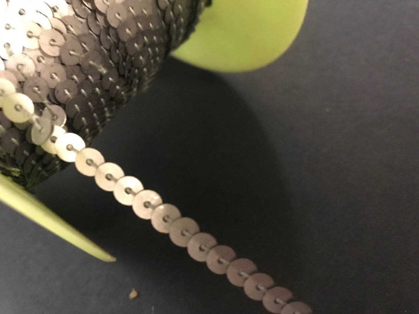 silver sequin ribbon, silver sequin thread by the meter