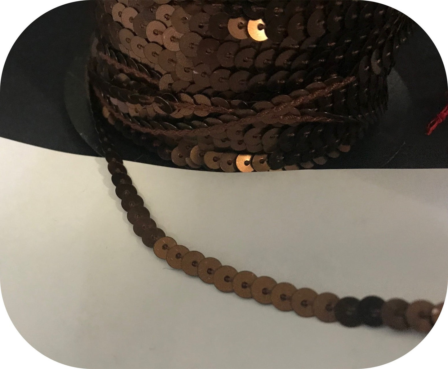 brown sequin ribbon, brown sequin thread by the meter