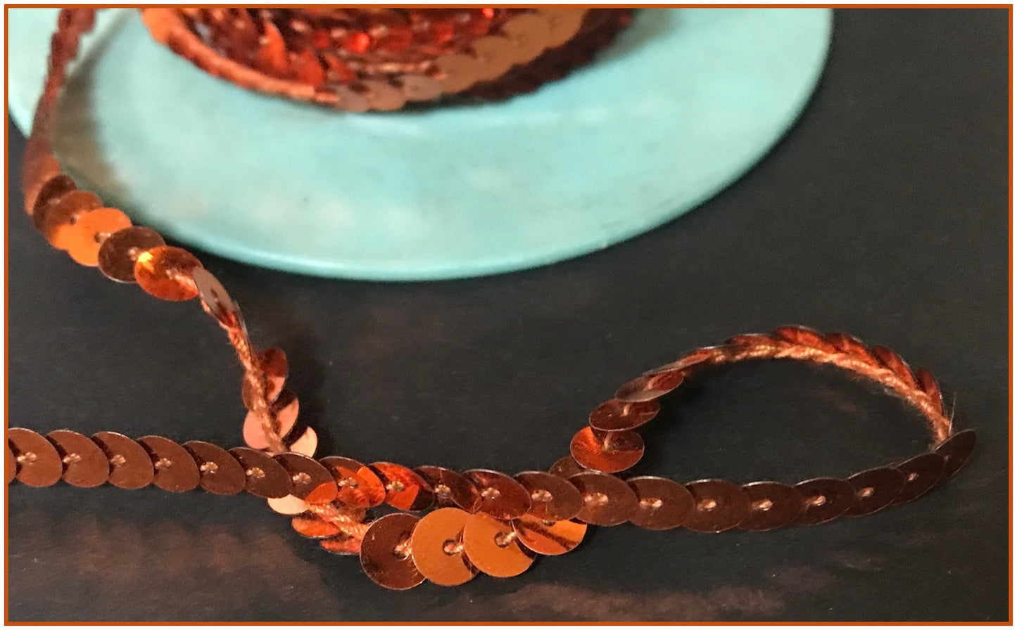 orange sequin ribbon, cheap orange sequin thread by the meter