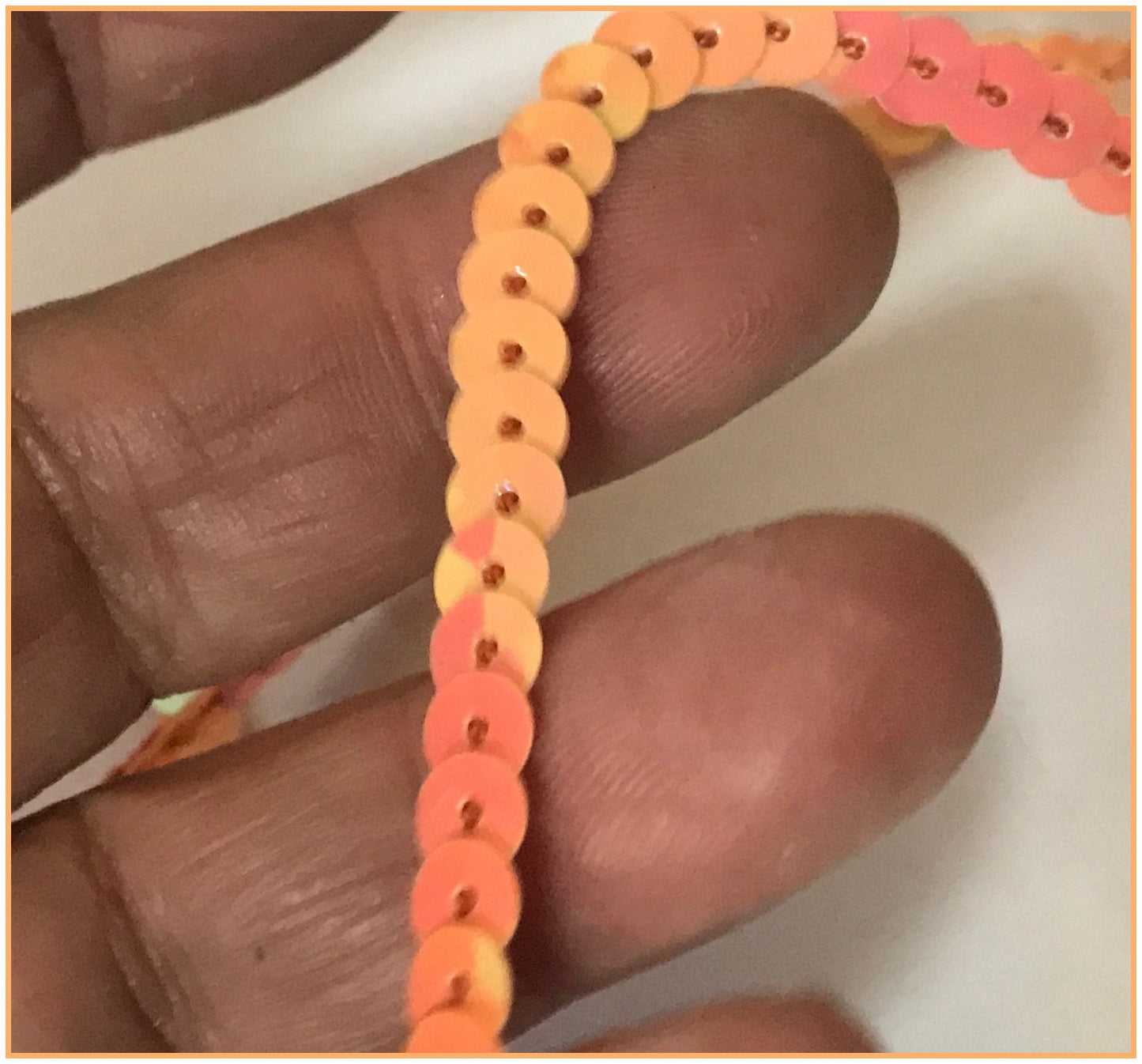 salmon sequin ribbon, cheap salmon sequin thread by the meter