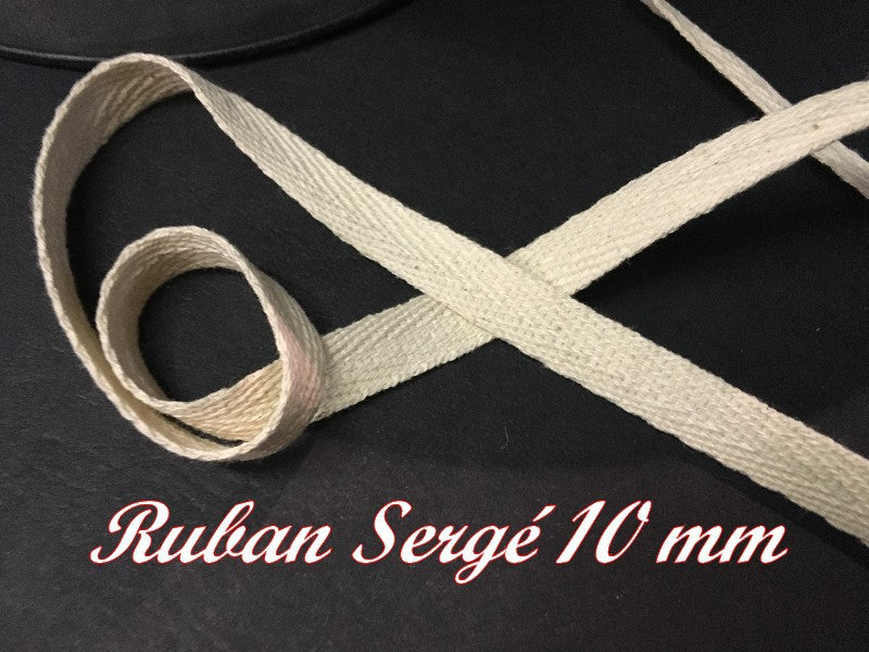 Twill Ribbon by the Meter in 10 mm Ecru Cotton for Sewing for Creative Hobbies and Decorations.