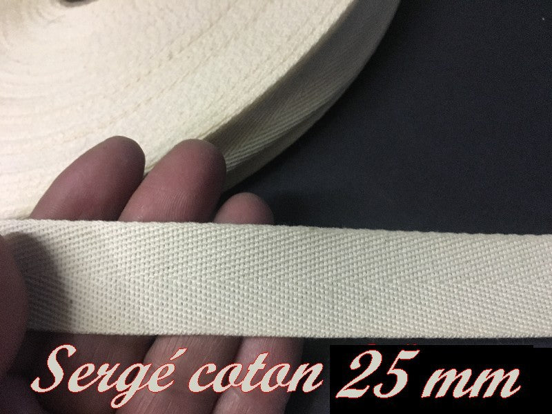 Twill Ribbon by the Meter in 25 mm Natural Ecru Cotton for Sewing for Creative Hobbies and Decorations.