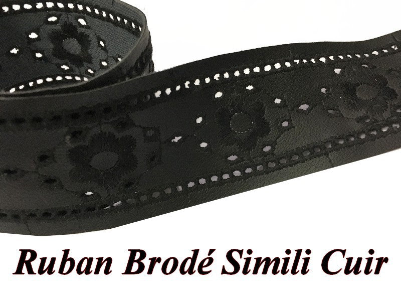 Ruban Simili Cuir Brodé Noir Au Mètre En 5 Cm A Coudre Pour Vetements Décorations
