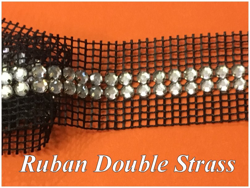 Ruban Strass 2 Rangées Sur Filet Noir Au Mètre
