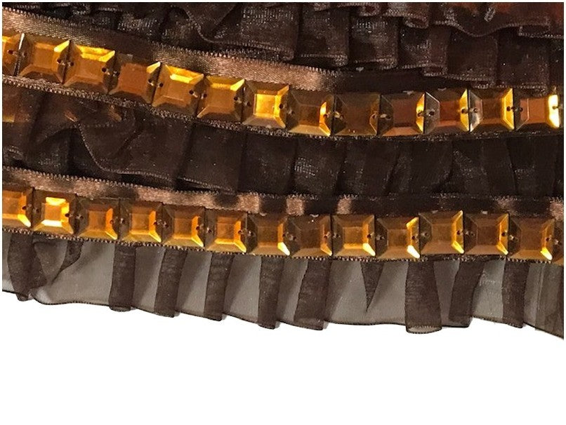 Ruban Strass Carré Sur Organza Plissé Choco Au Mètre Couture