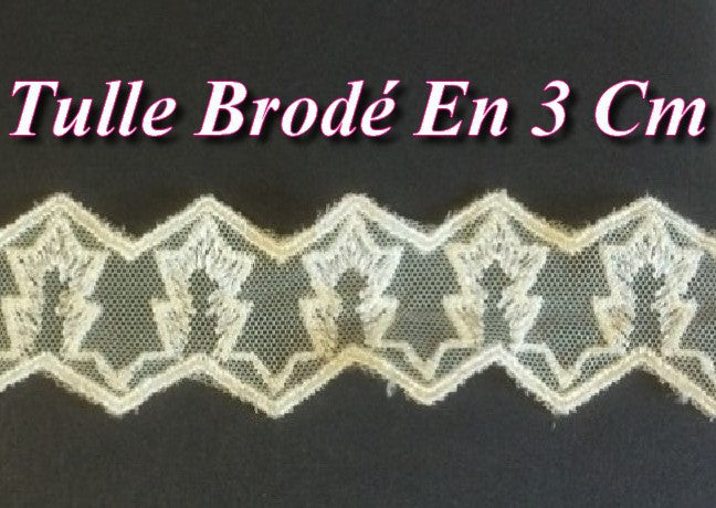 Ruban Sur Tulle Brodé Au Mètre En Ecru Pour Loisirs Créatifs.