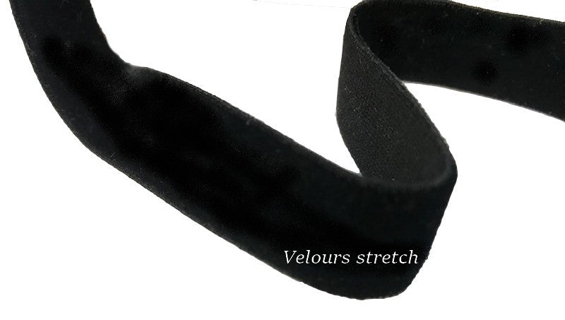 Ruban Velours Lycra Stretch Noir en 16 mm Au mètre Pour Lingerie Customisations.