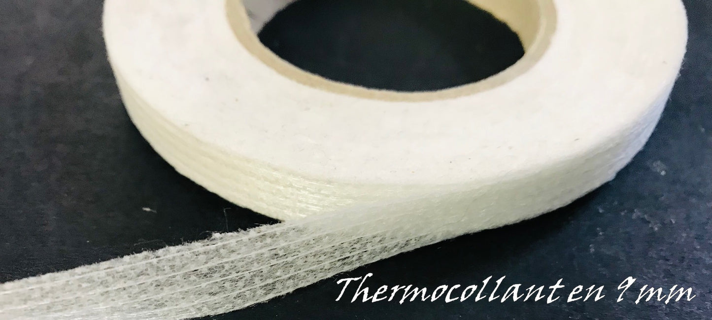 Cinta de hilo termoadhesiva recta por metros de 9 mm color blanco para tejidos