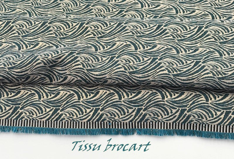 Tissu Brocart au Mètre De Luxe Imprimé Couleur Vert Canard et Doré Or Pour la Confection de Robes, Tailleurs Et Caftans