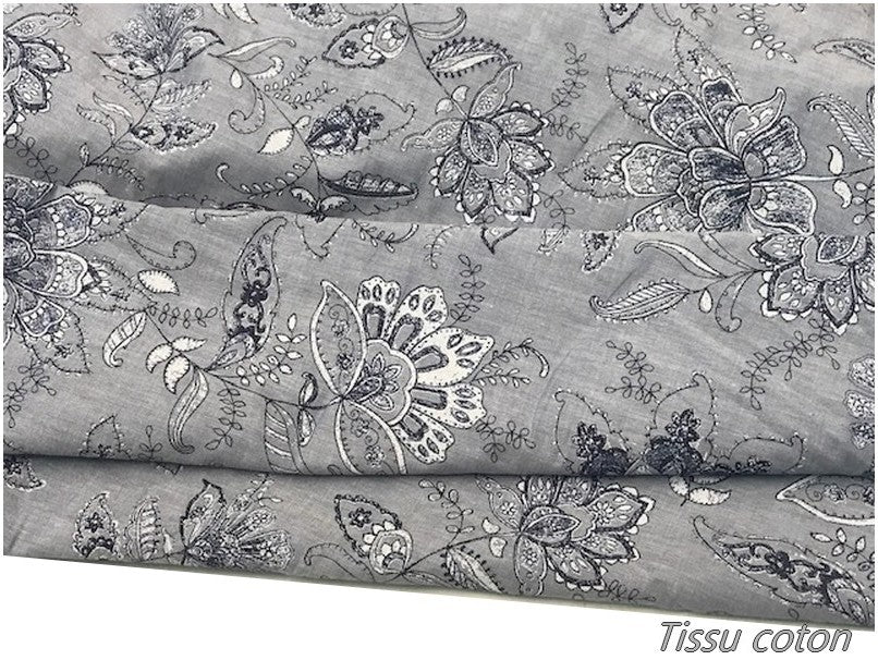 Cotton Fabric Printed Jeans Flowers By The Meter In Large Width