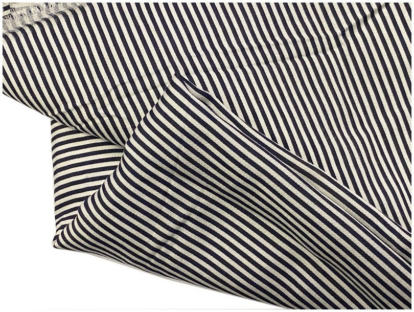 Navy Cotton Fabric Printed Fine Stripes By The Meter In Large Width
