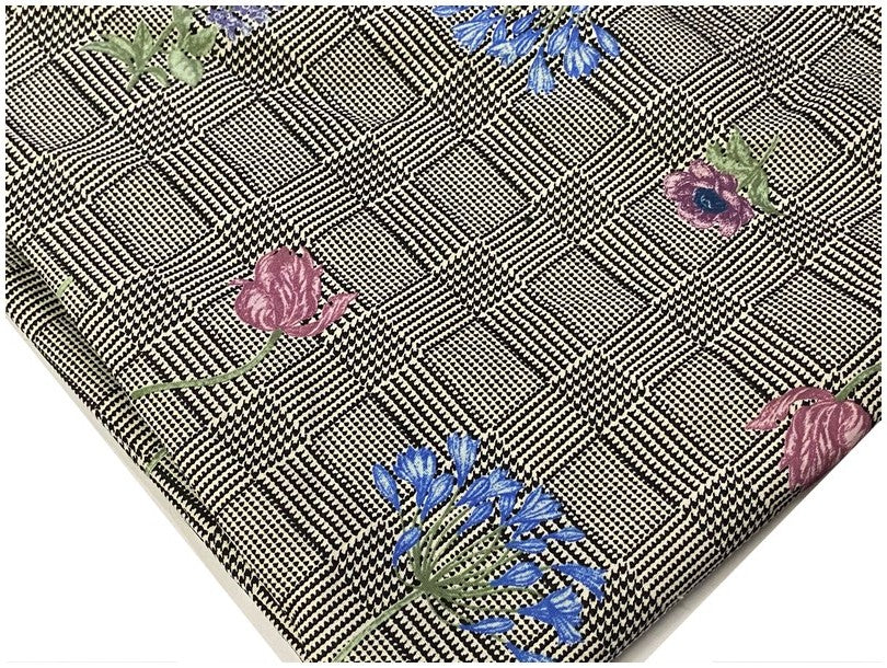 Tissu Coton Prince De Galle Gris Imprimé fleurs Au Mètre En Grande Largeur