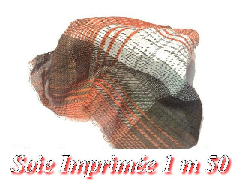 Tissu Coton Soie Au mètre en Imprimé Orange et Choco.