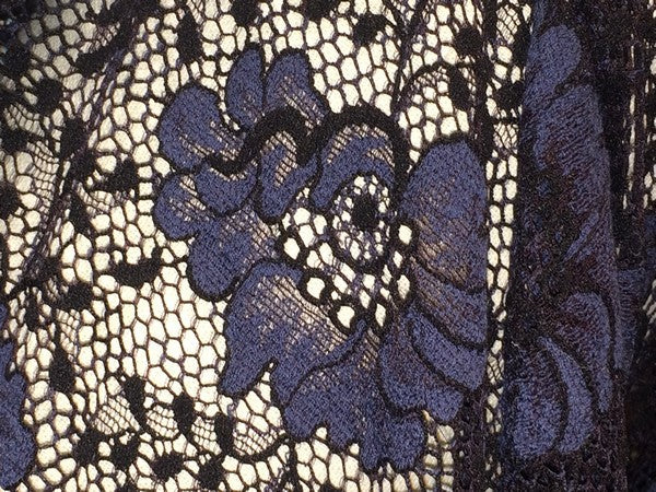 Tissu Dentelle lycra Grande Largeur Noir et Marine