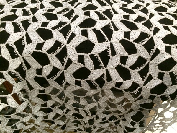 White Sequin Guipure Lace Fabric in Wide Width.