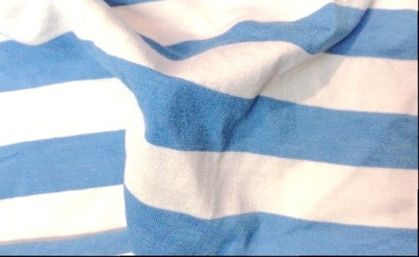 Viscose jersey fabric Lycra mesh sky and white stripes by the meter