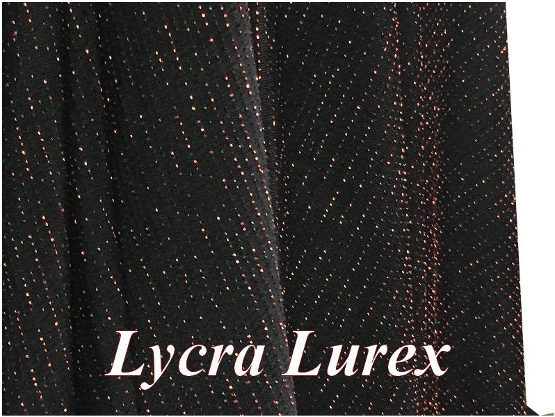Lycra lurex mesh fabric Bronze Copper on black background To sew