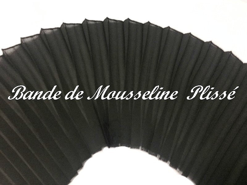 Tissu Mousseline Au mètre Plissé En Polyester NOir En Bande De 12 Cm A Coudre, Pour Décoration et Customisation.