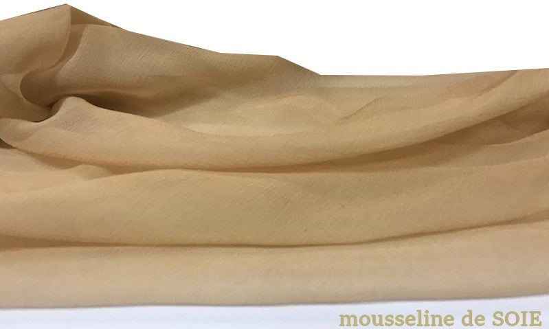 Tissu Mousseline de Soie Beige Au Mètre Couture.