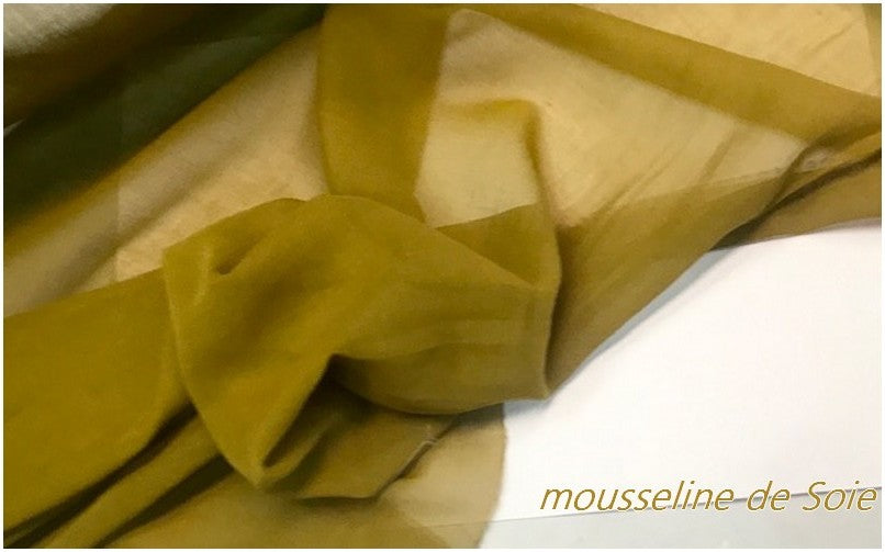 Tela de gasa de seda verde mostaza para coser por metros.