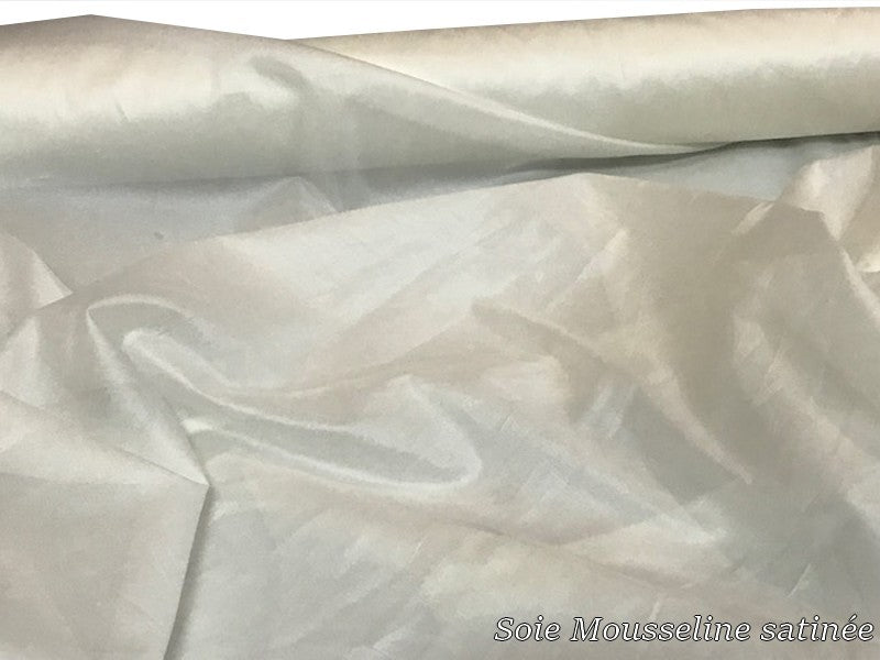 Tissu Mousseline de Soie Satinée Ivoire Au Mètre Couture.