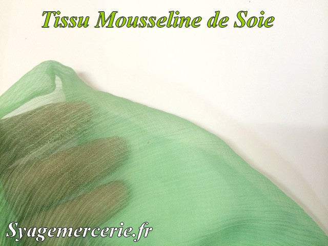 Tissu Mousseline de Soie Vert Anis au Mètre.
