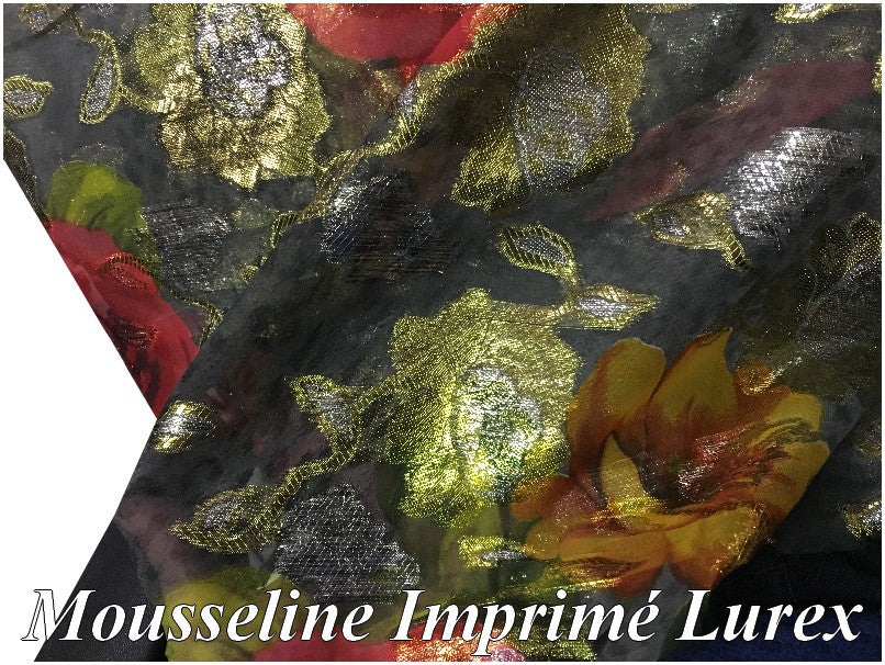 Muslin Fabric Devoured Lurex Print Gold and Silver Flowers By The Meter Sewing