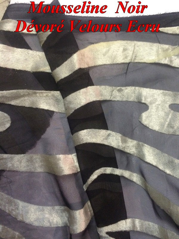 Black Muslin Fabric Burned Out In Shaved Velvet To Sew.