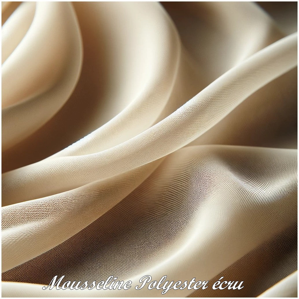 Ivory Ecru Polyester Muslin Fabric by the Meter for Sewing.