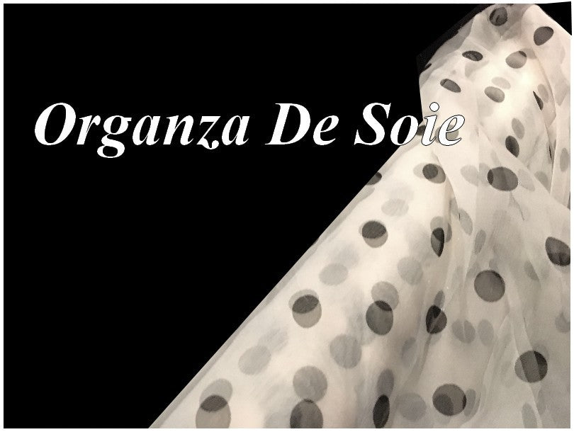 Tissu Organza De Soie Ivoire Imprimé Pois Noir Au Mètre Couture