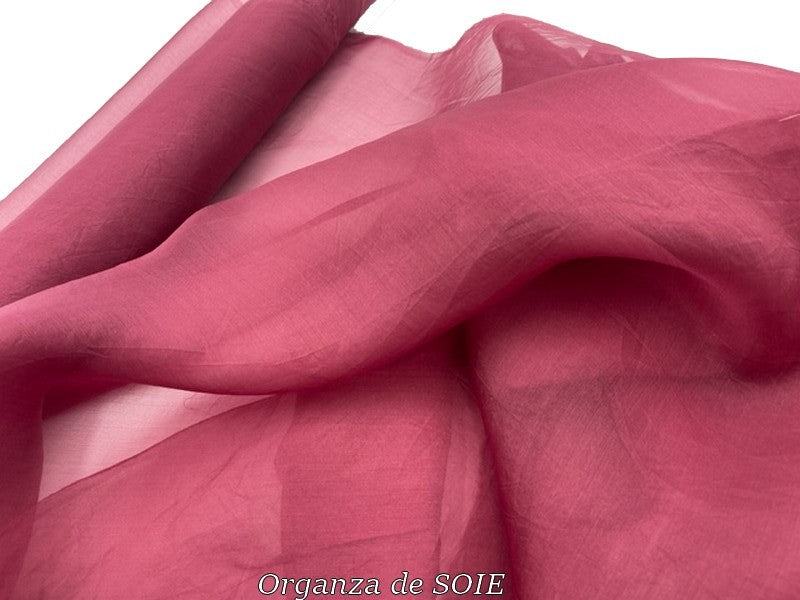 Tissu Organza De Soie Lie de Vin Au Mètre Couture.