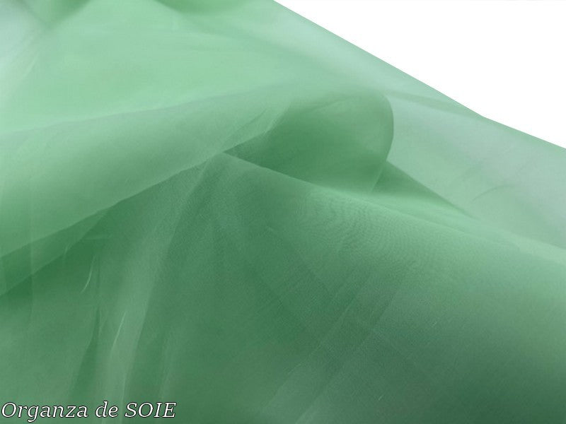 Tela de organza de seda verde tilo para costura por metros.