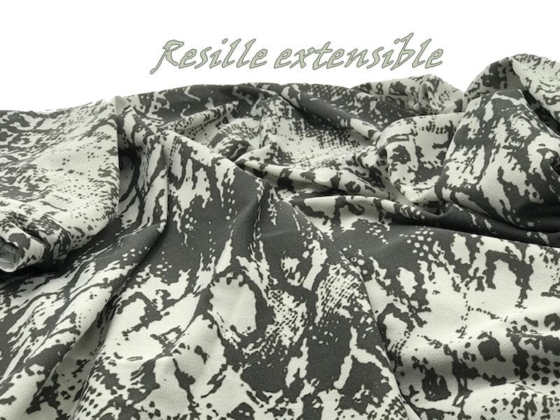 Tissu Résille Imprimée Gris Foncé Et Ecru Extensible au Mètre