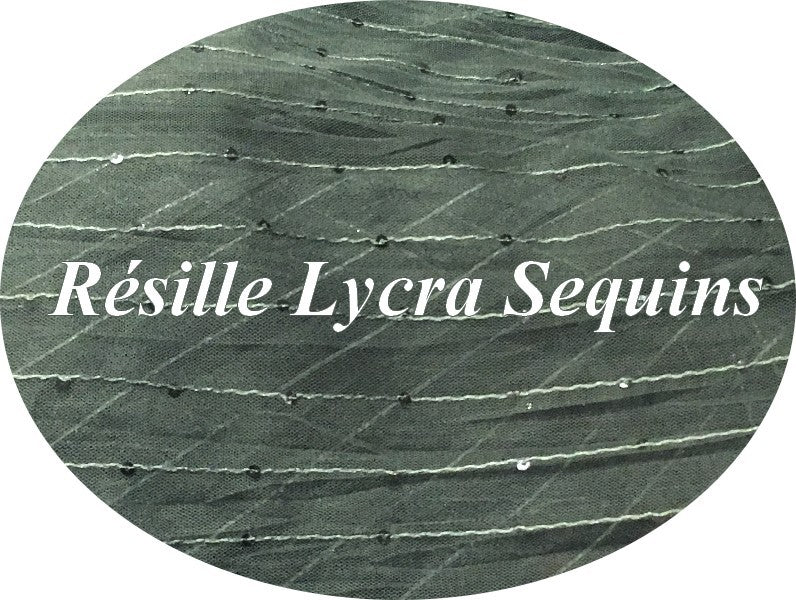 Tissu Résille kaki Lycra Orné de sequins Au Mètre.