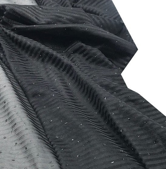 Tejido de malla de lycra por metro con lentejuelas de fantasía en color negro para leotardos de lencería.
