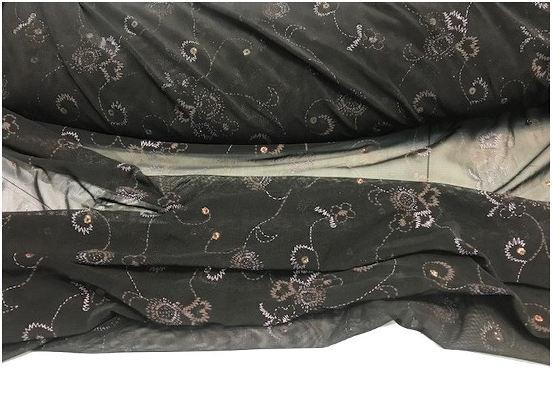 Tissu Résille Tulle Lycra Au Mètre Brodé et Paillété Fantaisie en Couleur Marron Foncé Pour danse Lingerie Justaucorps.