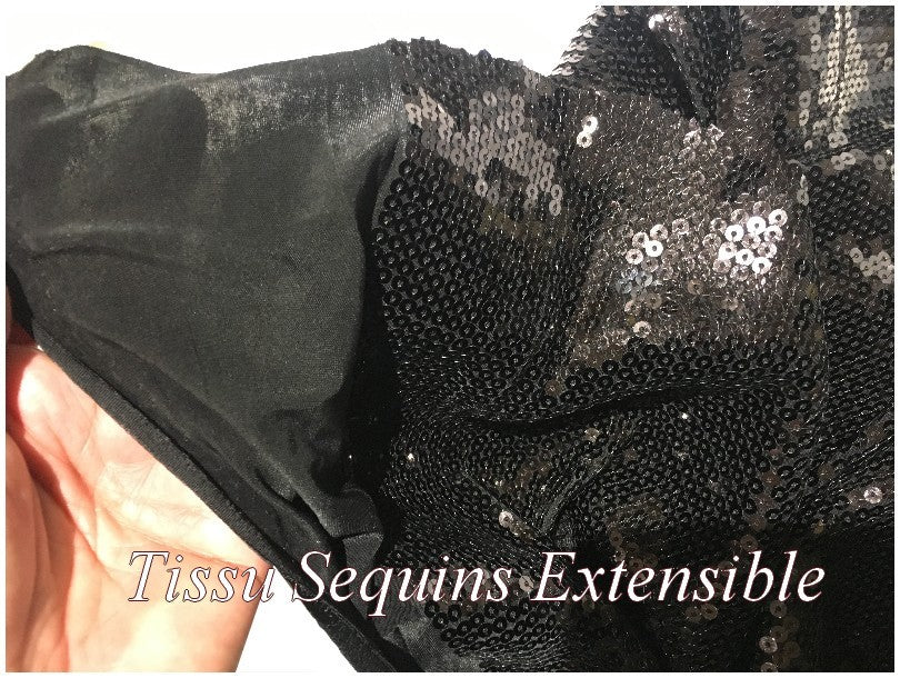 Tissu Sequins Au Mètre Paillette Lycra Noir En Grande Largeur.