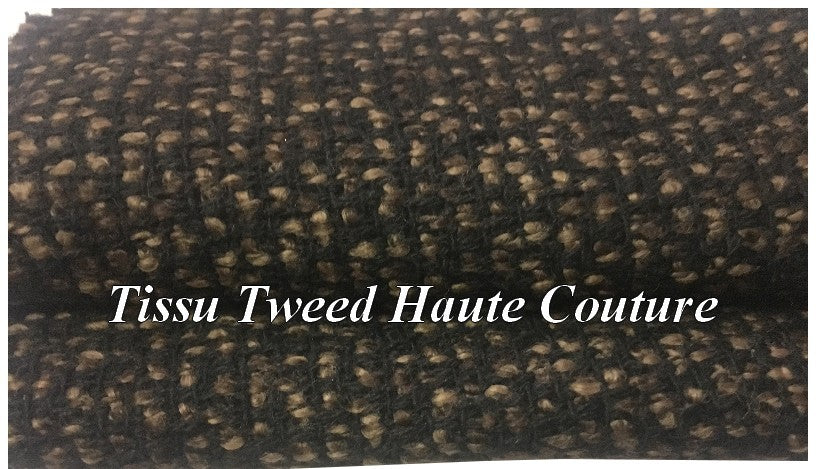 Tissu Style "Chanel" Tweed Au Mètre En Noir Et Choco Haute Couture.